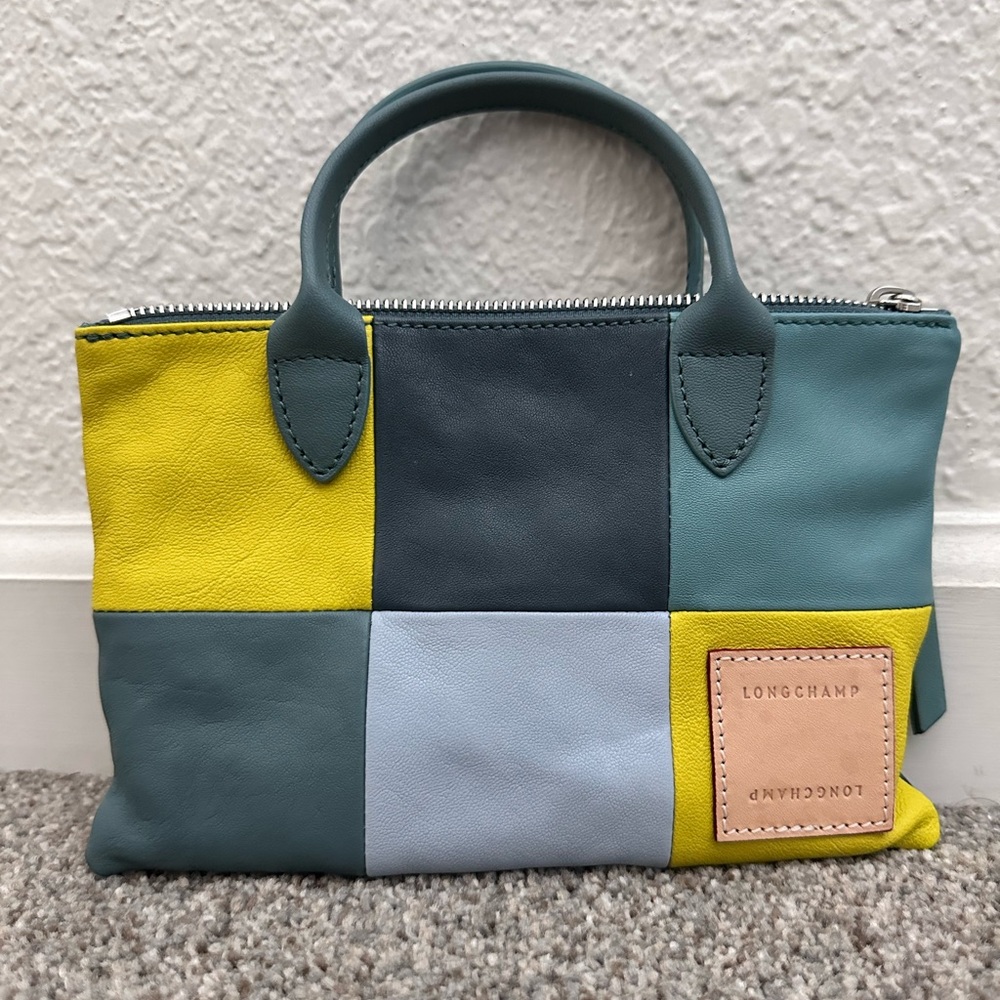 Longchamp Yellow, Blue, And Gray Patchwork Clutch - image 1